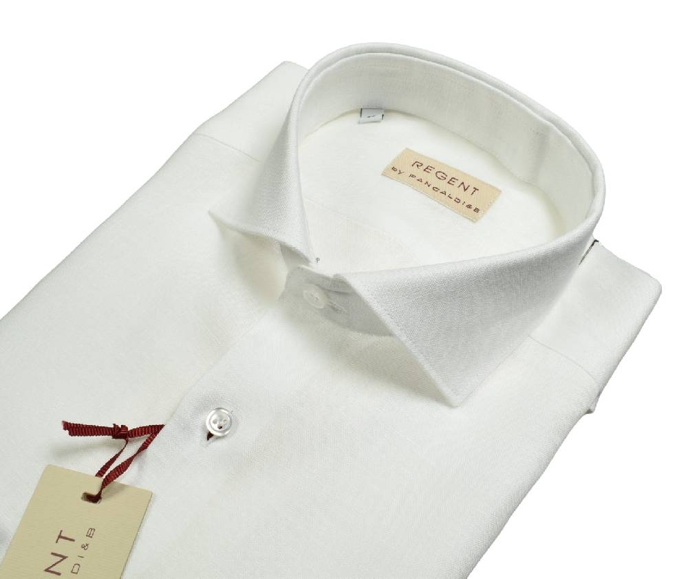 Regent by Pancaldi Camicia bianca pancaldi slim fit in puro lino collo alla francese Cyber Monday