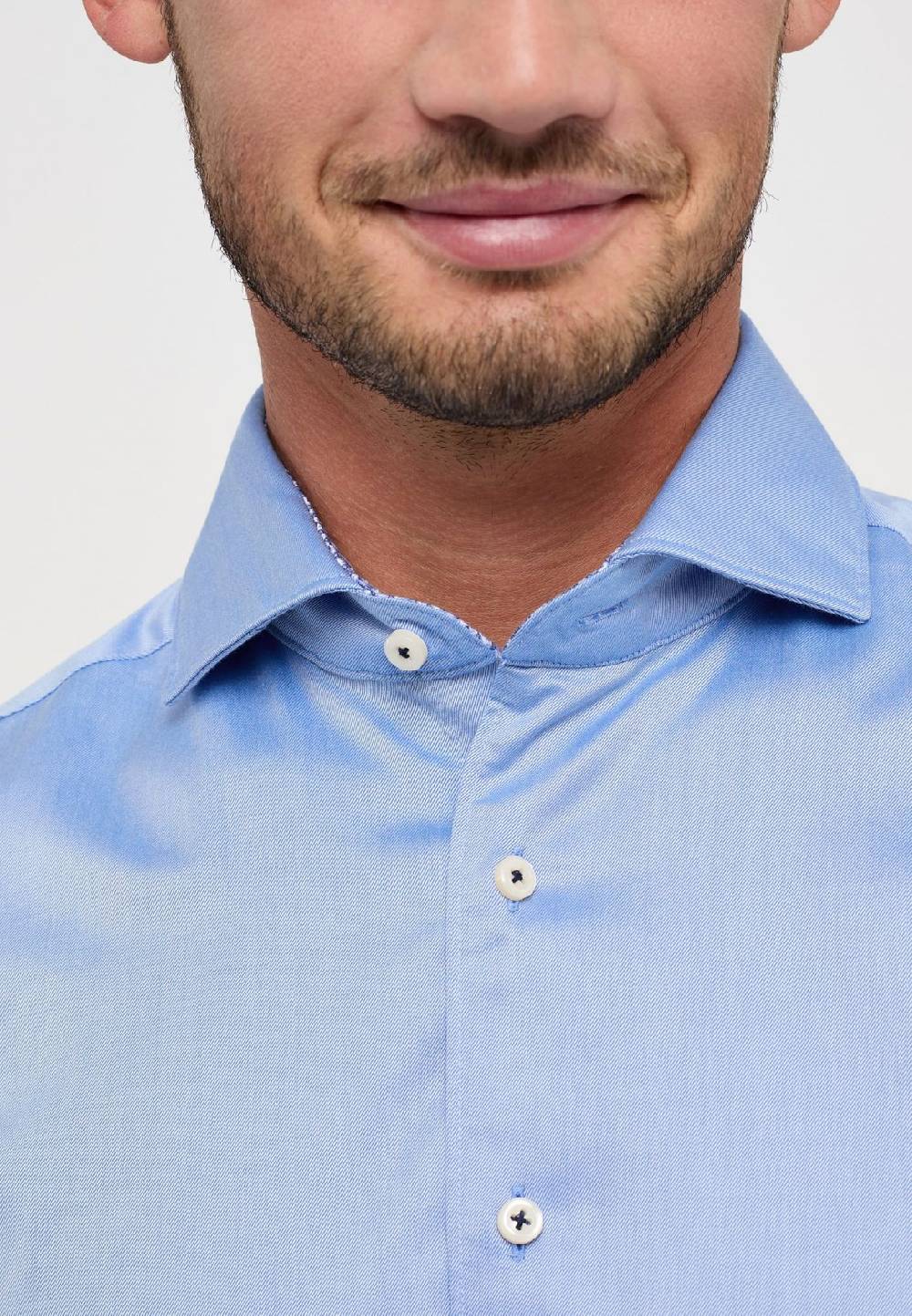Eterna Camicia celeste eterna slim fit cotone twill interno in contrasto Vendita calda
