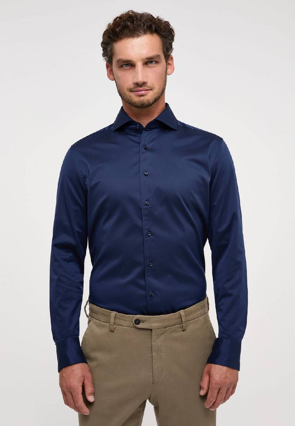 Eterna Camicia eterna slim fit blu scuro in cotone twill ritorto Online Outlet