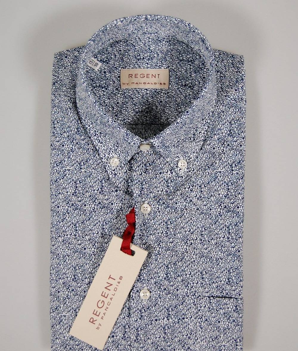 Regent by Pancaldi Camicia maniche corte pancaldi a fantasia bianco e blu Super sconto