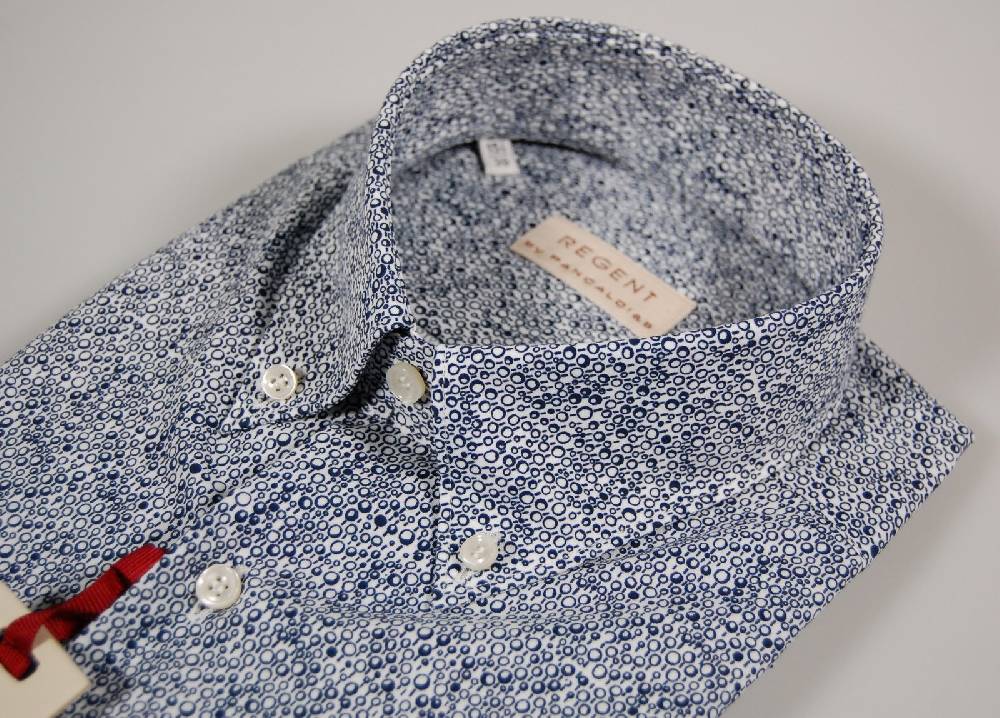 Regent by Pancaldi Camicia maniche corte pancaldi a fantasia bianco e blu Super sconto