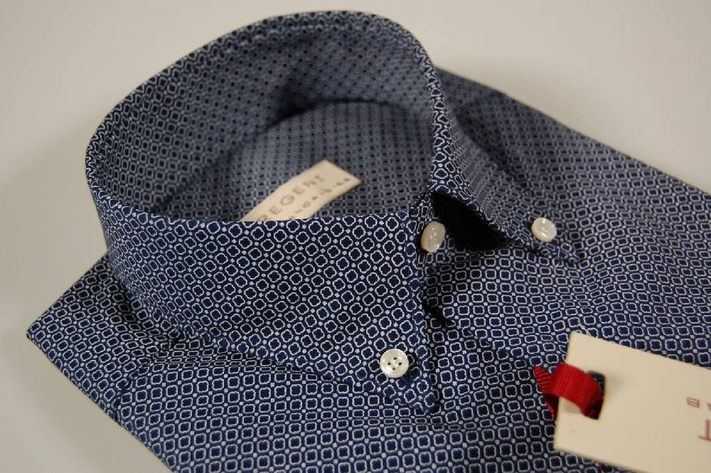 Regent by Pancaldi Camicia pancaldi maniche corte button down con taschino blu micro disegno Officina