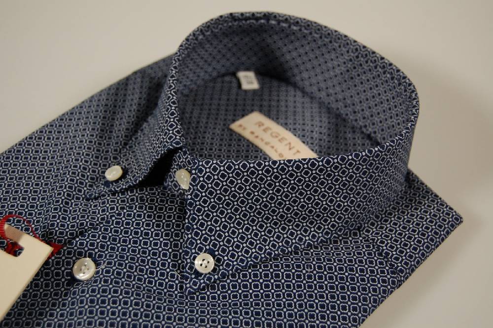 Regent by Pancaldi Camicia pancaldi maniche corte button down con taschino blu micro disegno Officina