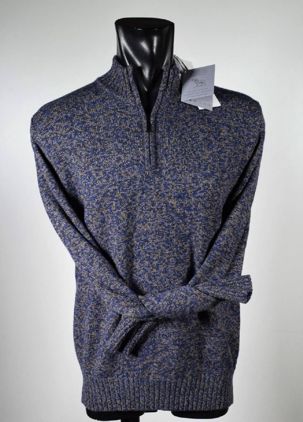 Cavalieri Milano Lupetto marrone con zip lana cashmere e seta classic fit Sconto