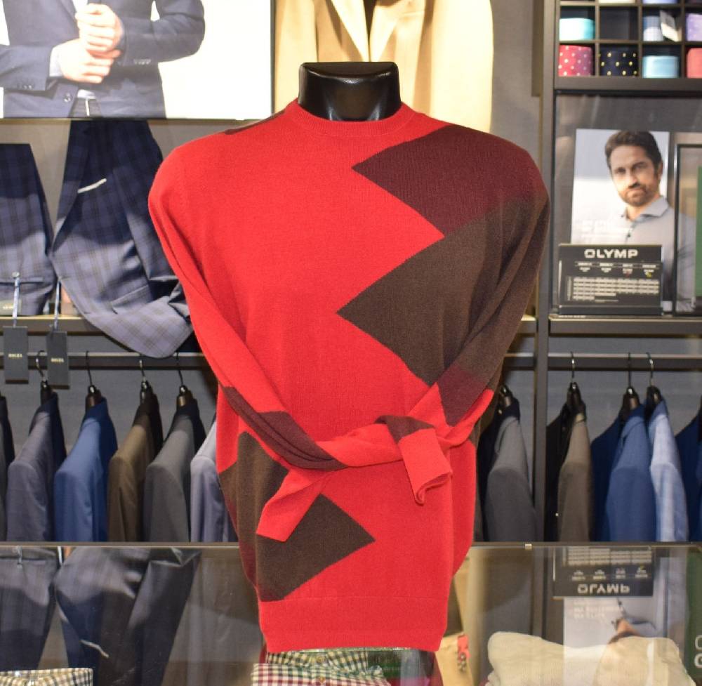 Cavalieri Milano Maglione cavalieri misto cashmere girocollo modern fit intarsio bordeaux Outlet