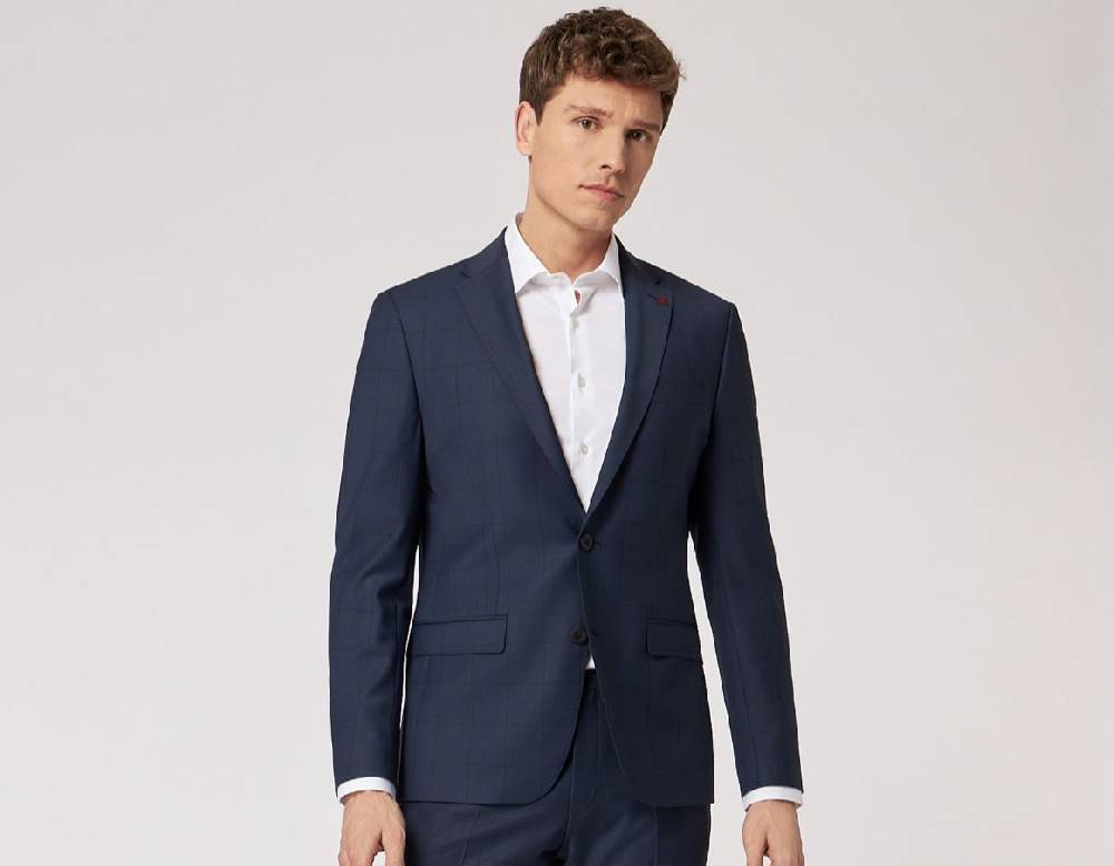 Roy Robson Abito slim fit roy robson blu a quadri lana stretch Offerta esclusiva