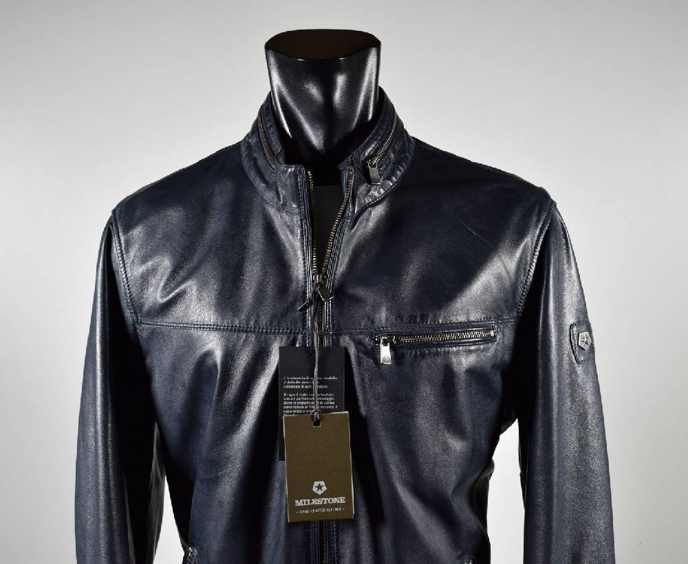 Milestone Giubbino in pelle blu a fondo dritto milestone Liquidazione