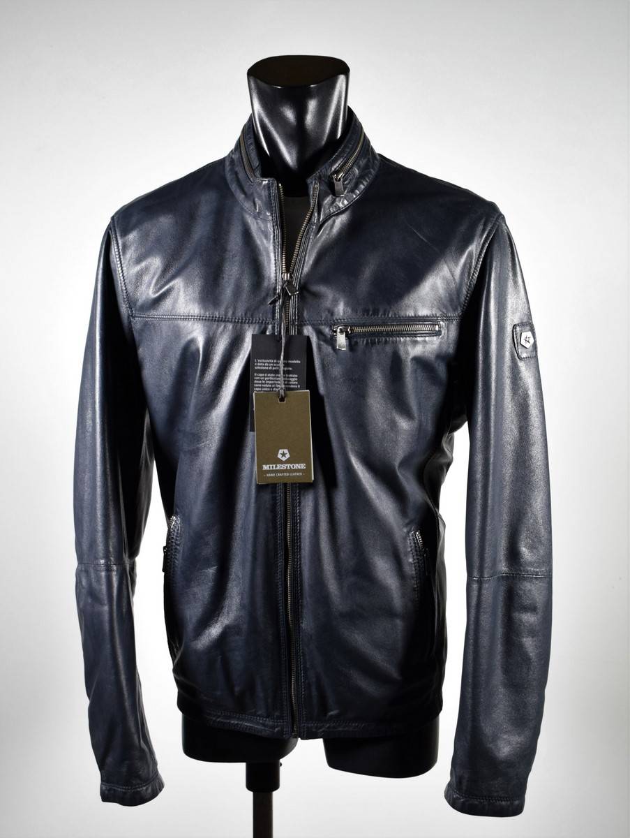 Milestone Giubbino in pelle blu a fondo dritto milestone Liquidazione