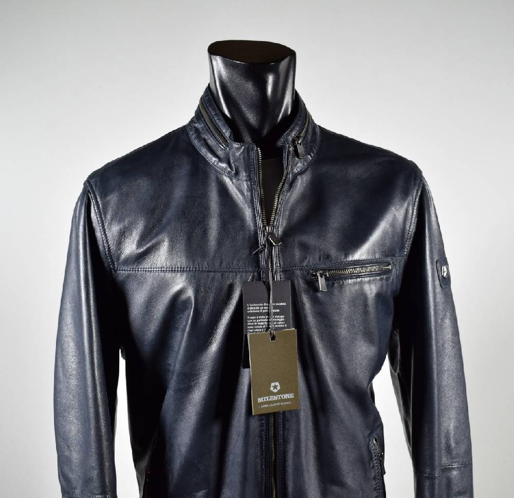 Milestone Giubbino in pelle blu a fondo dritto milestone Liquidazione
