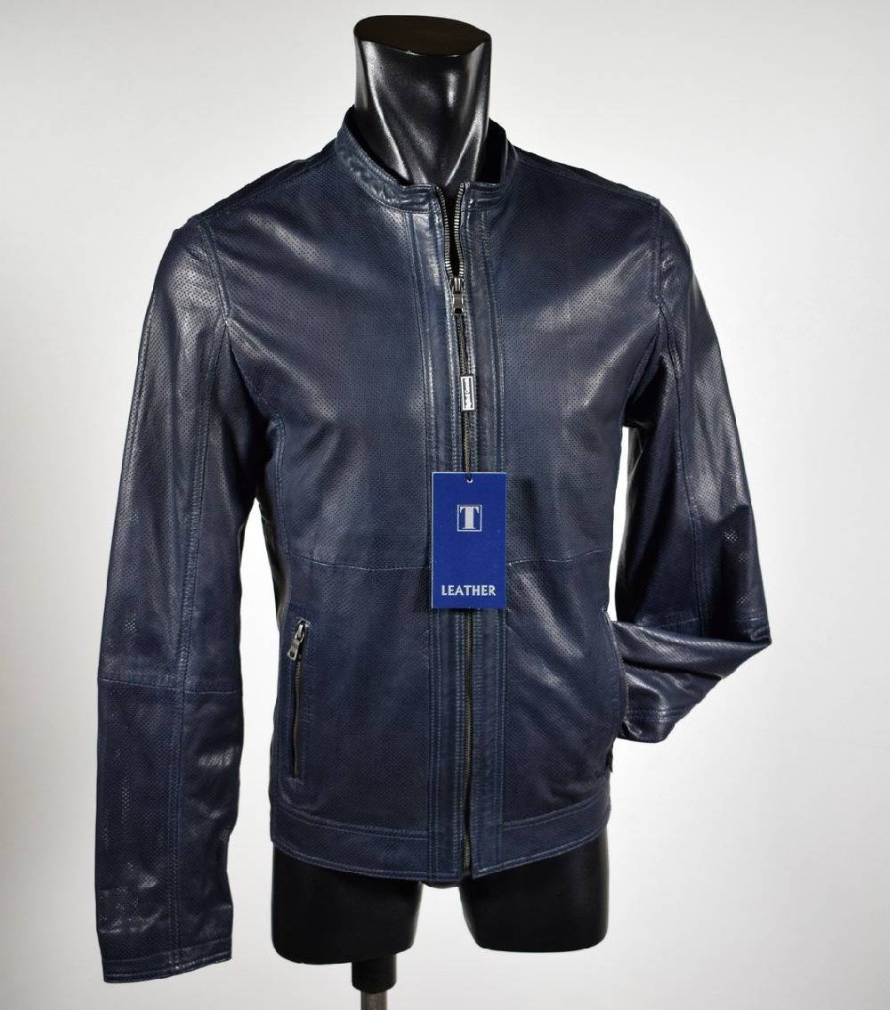 Talenti Giubbino corto talenti in pelle traforata blu slim fit Offerta settimanale