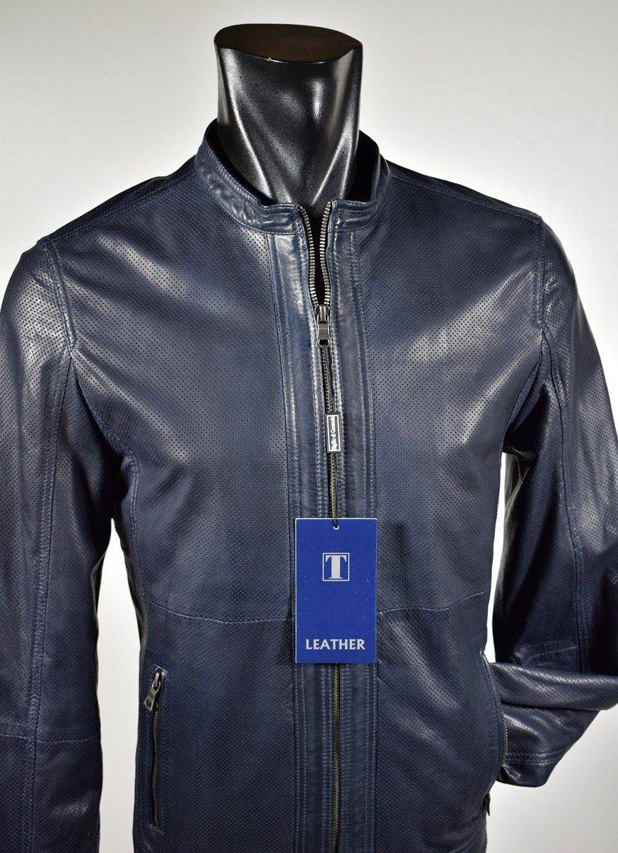 Talenti Giubbino corto talenti in pelle traforata blu slim fit Offerta settimanale