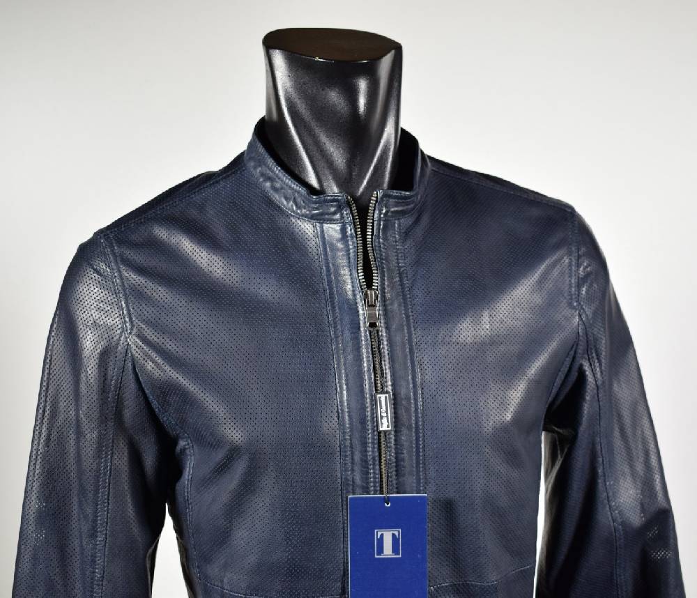 Talenti Giubbino corto talenti in pelle traforata blu slim fit Offerta settimanale