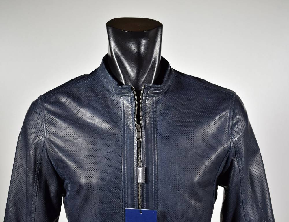 Talenti Giubbino corto talenti in pelle traforata blu slim fit Offerta settimanale