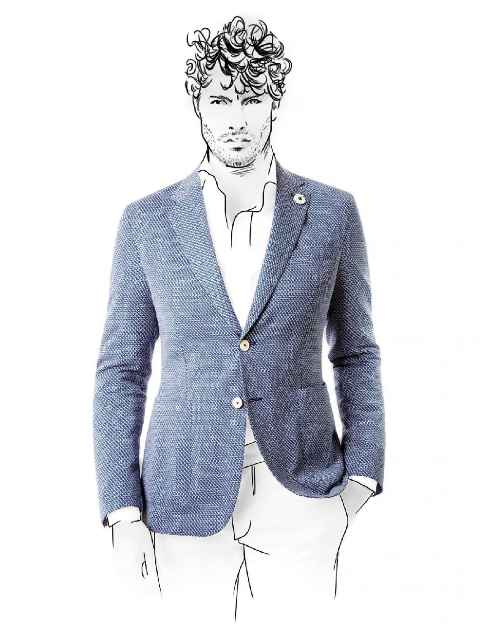 Fradi Giacca slim fit sfoderata fradi in cotone sfoderata micro disegno azzurro Fino al 55% di sconto