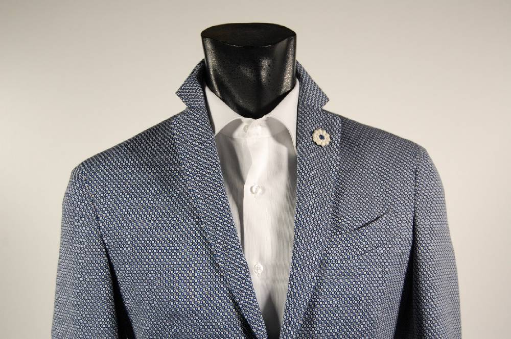 Fradi Giacca slim fit sfoderata fradi in cotone sfoderata micro disegno azzurro Fino al 55% di sconto