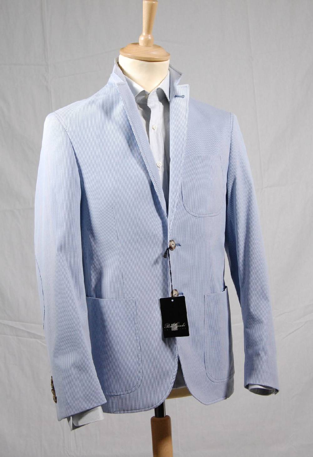 Piero Giachi Giacca mille righe blu sfoderata in cotone Super sconto