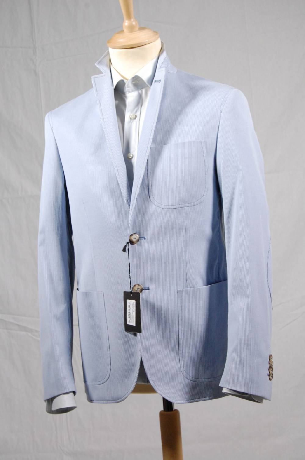 Piero Giachi Giacca mille righe blu sfoderata in cotone Super sconto