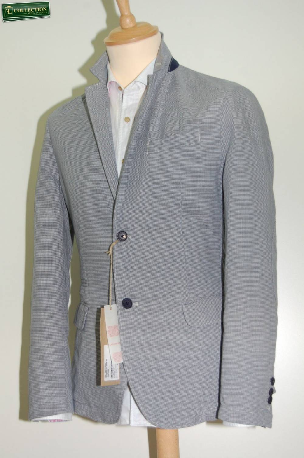John Barritt Giacca moda cotone lavato micro quadro azzurro Trasporto libero internazionale