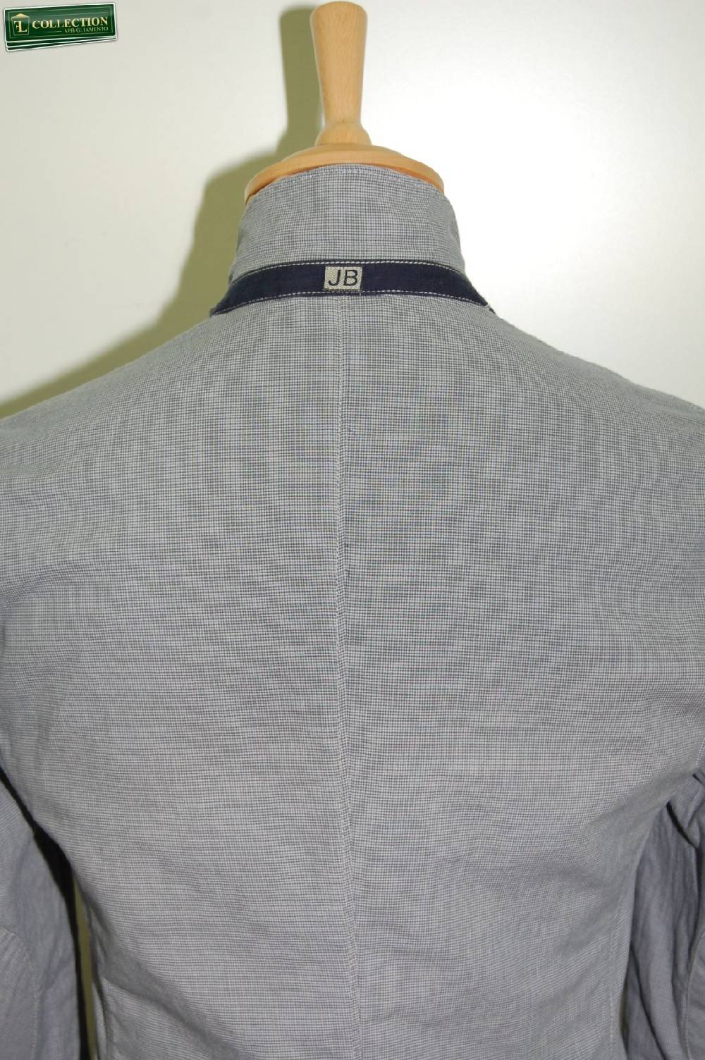 John Barritt Giacca moda cotone lavato micro quadro azzurro Trasporto libero internazionale