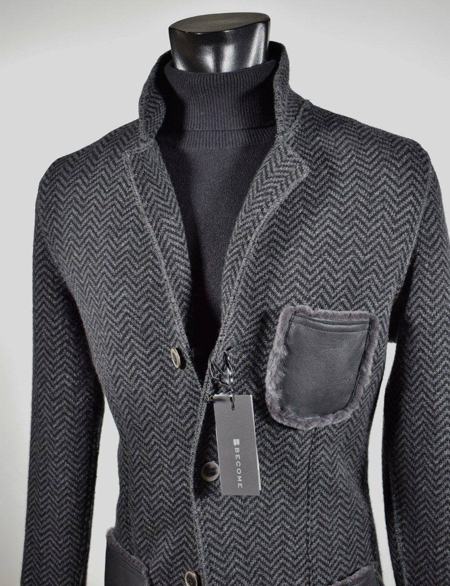 Become Giacca in pura lana in maglia become grigio scuro spigato Limitato a 3 giorni