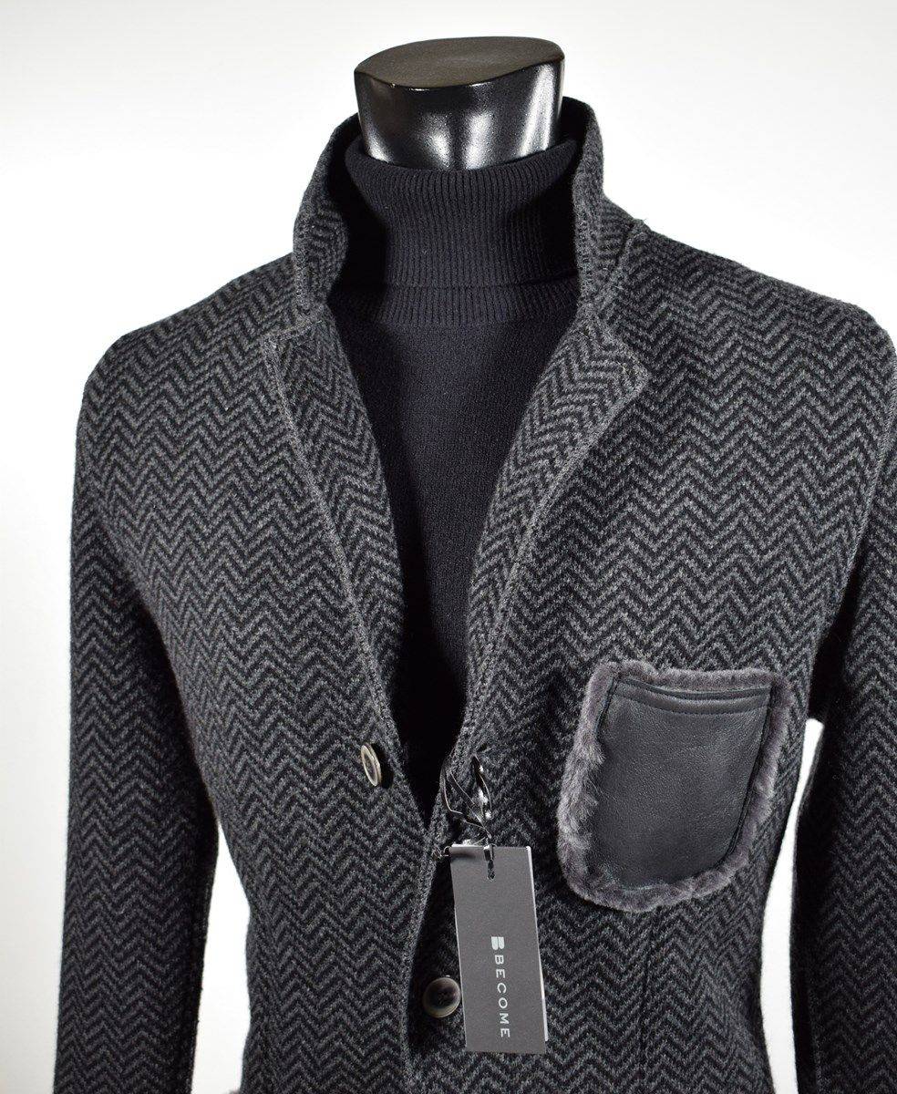 Become Giacca in pura lana in maglia become grigio scuro spigato Limitato a 3 giorni