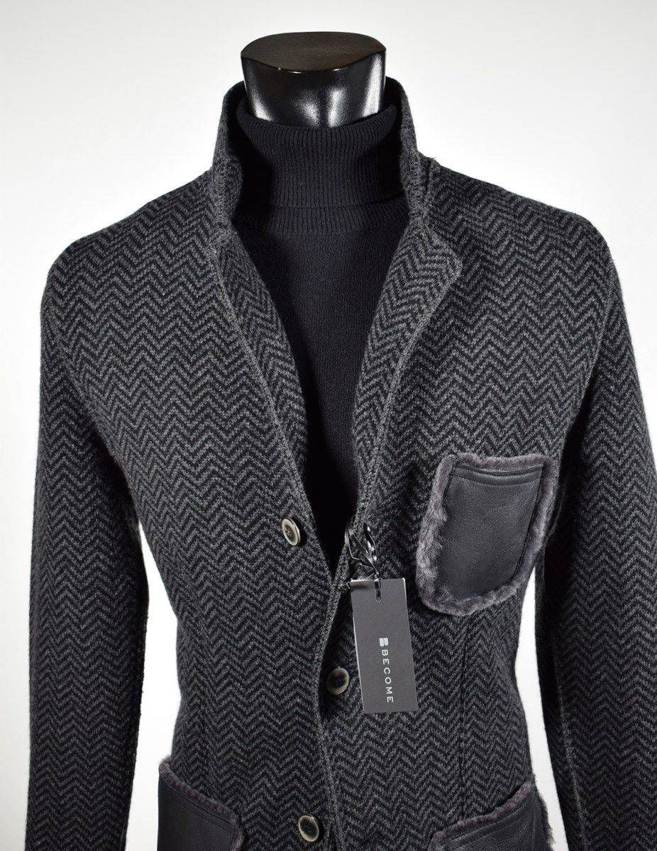Become Giacca in pura lana in maglia become grigio scuro spigato Limitato a 3 giorni