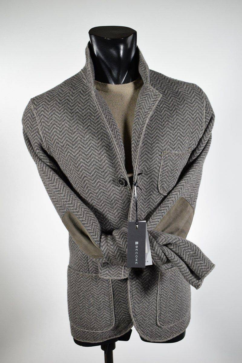 Become Giacca in maglia con toppe Become slim fit sfoderata tortora a spiga Esporta salva