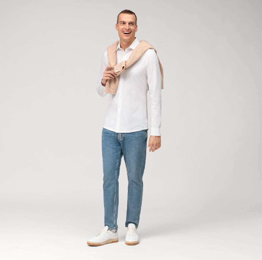 Olymp Camicia olymp bianca in jersey super slim fit Fino Al -60%
