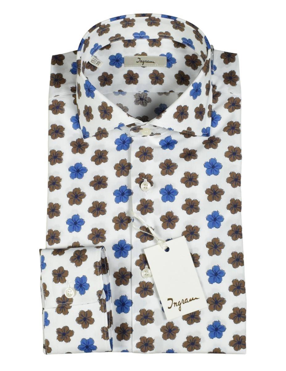 Ingram Camicia ingram fantasia floreale in puro cotone slim fit Prezzo Ridotto