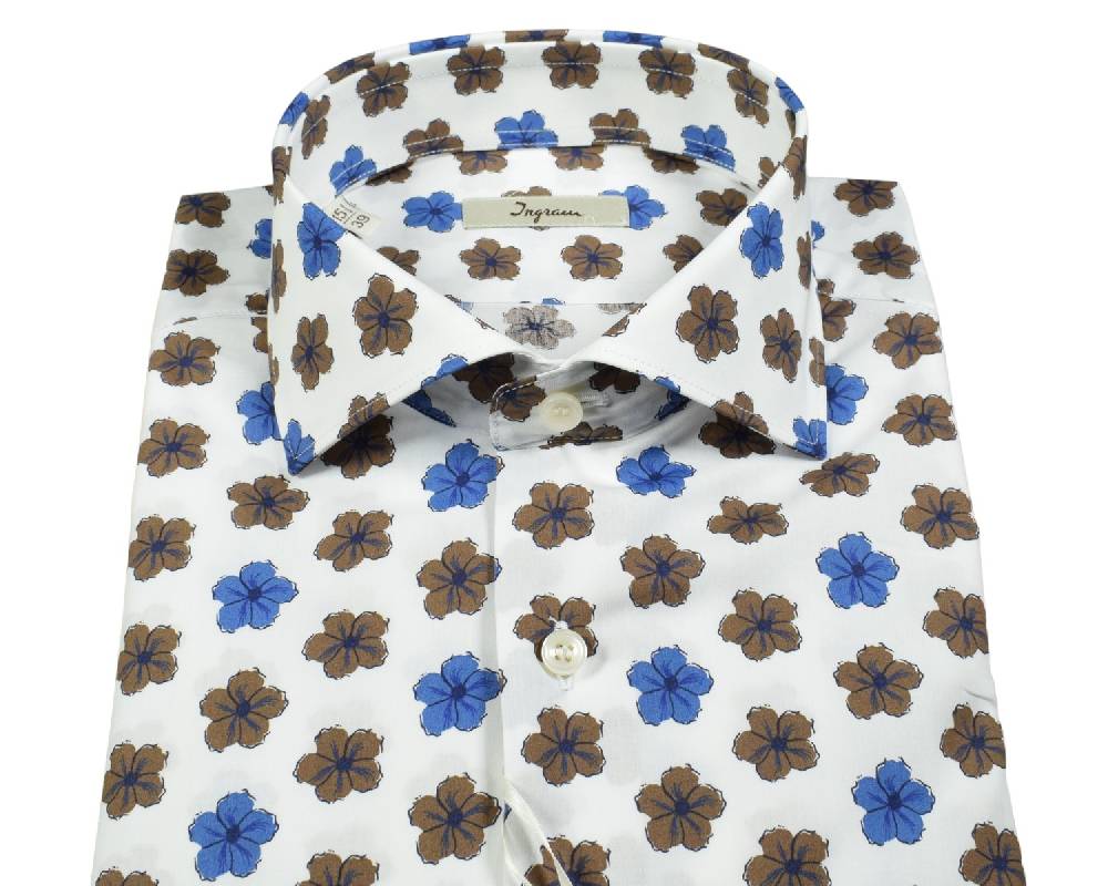 Ingram Camicia ingram fantasia floreale in puro cotone slim fit Prezzo Ridotto