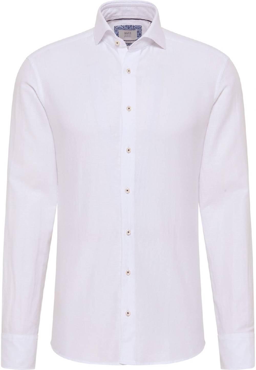 Eterna Camicia eterna slim fit bianca lino e cotone collo alla francese Sottocosto