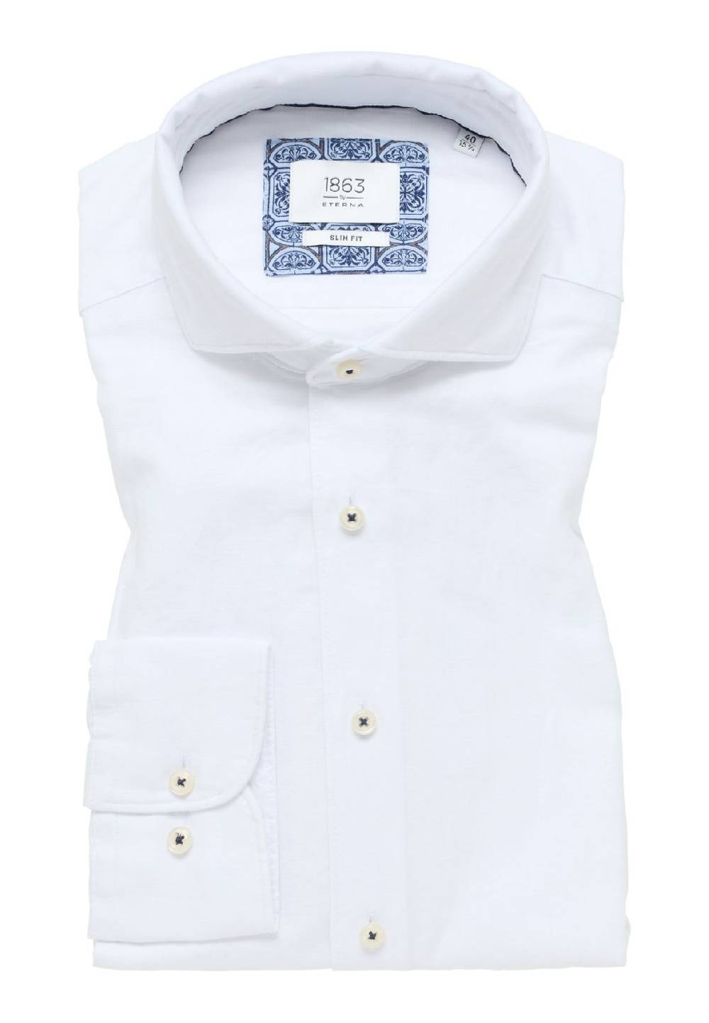 Eterna Camicia eterna slim fit bianca lino e cotone collo alla francese Sottocosto