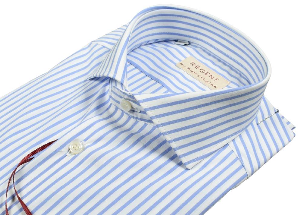 Regent by Pancaldi Camicia pancaldi slim fit a righe azzurro cotone stretch Novità