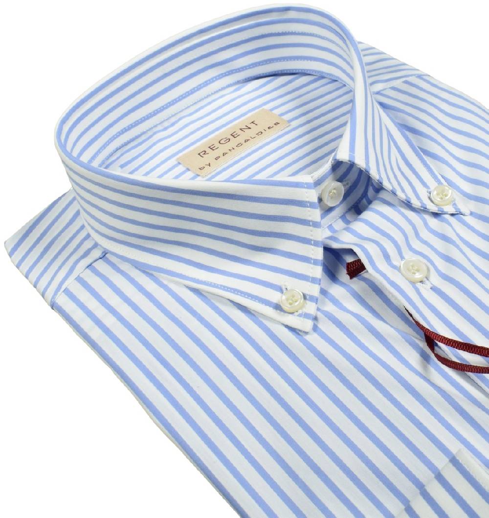 Regent by Pancaldi Camicia pancaldi a righe azzurro regular fit cotone stretch Sconto