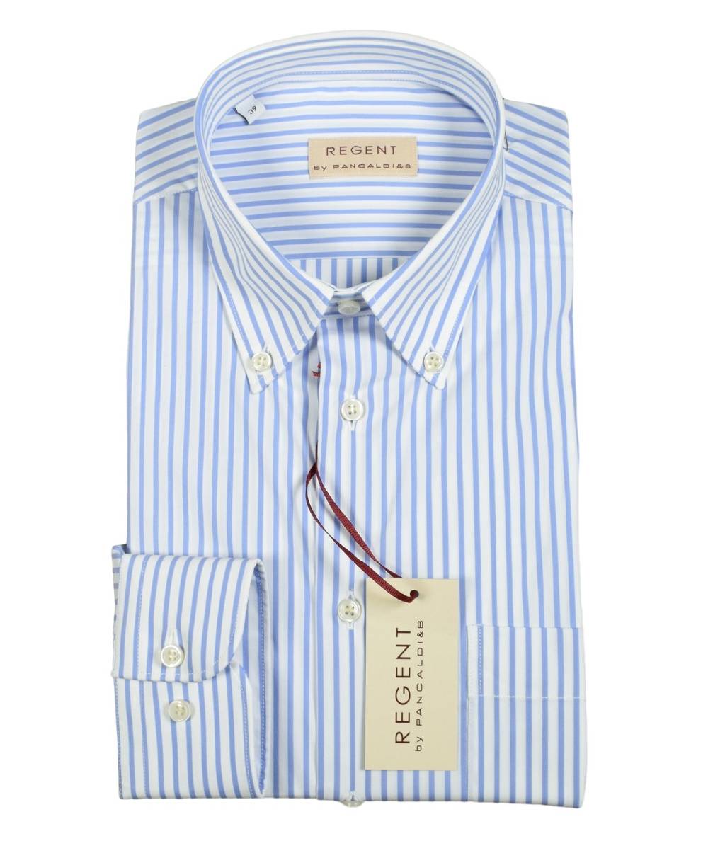 Regent by Pancaldi Camicia pancaldi a righe azzurro regular fit cotone stretch Sconto