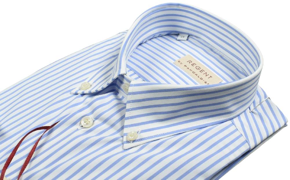 Regent by Pancaldi Camicia pancaldi a righe azzurro regular fit cotone stretch Sconto