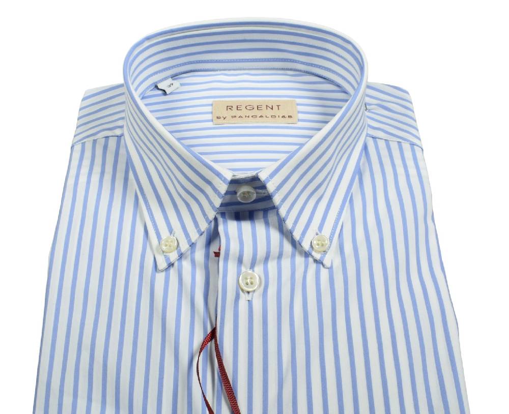 Regent by Pancaldi Camicia pancaldi a righe azzurro regular fit cotone stretch Sconto