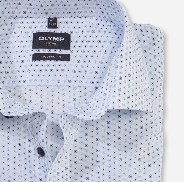 Olymp Camicia olymp luxor celeste in cotone stampato facile stiro Saldi