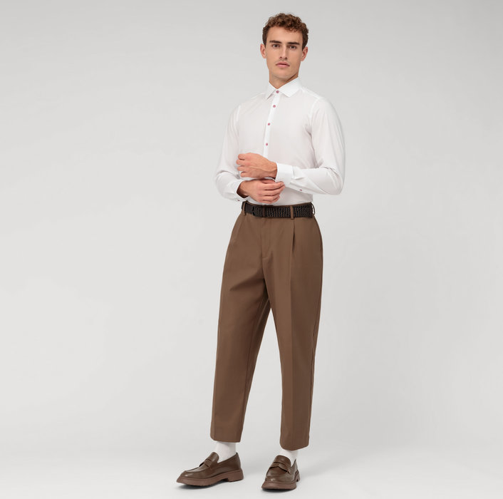 Olymp Camicia olymp bianca slim fit con bottoni malva Offerte