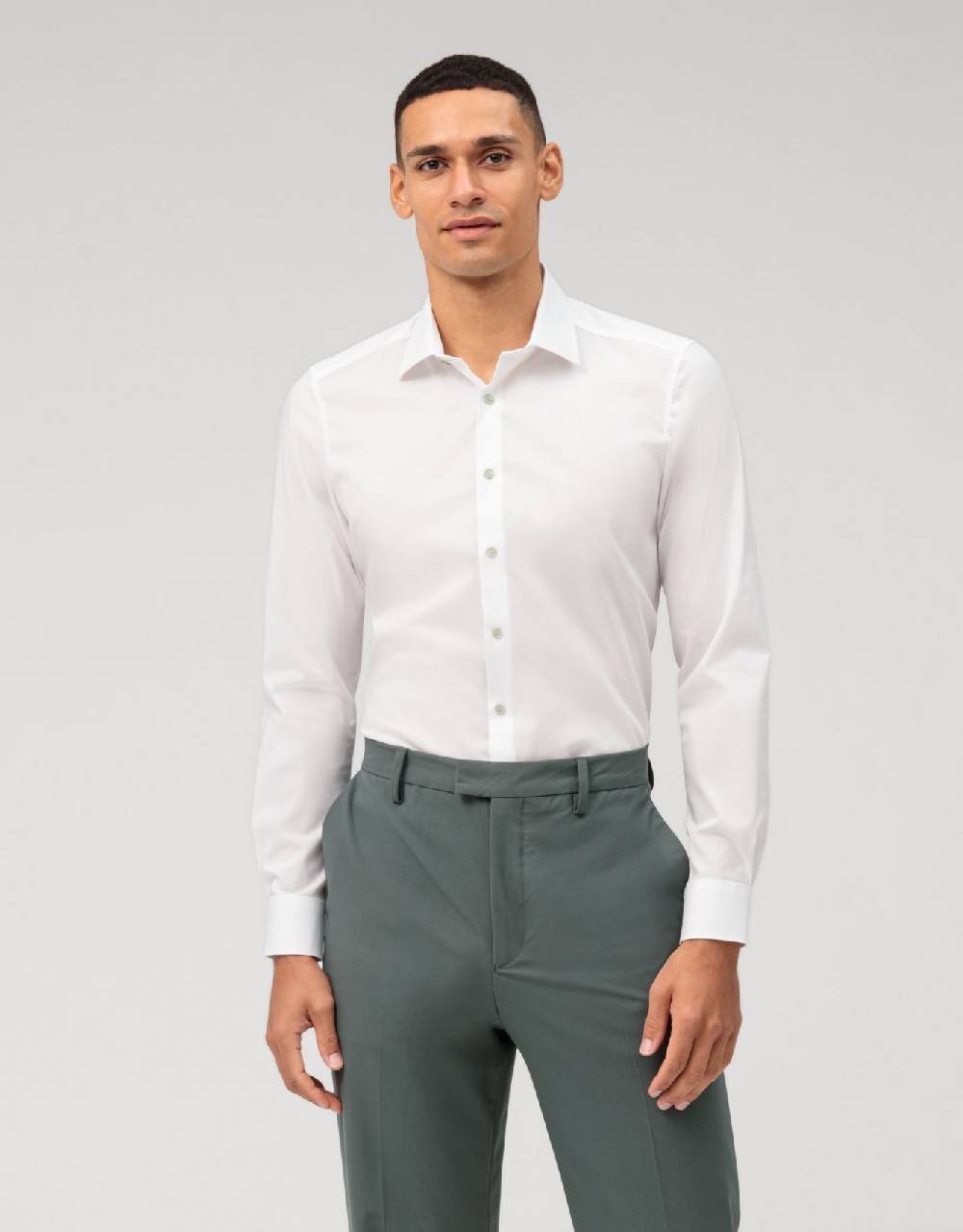 Olymp Camicia olymp bianca slim fit con bottoni verde Hotsell