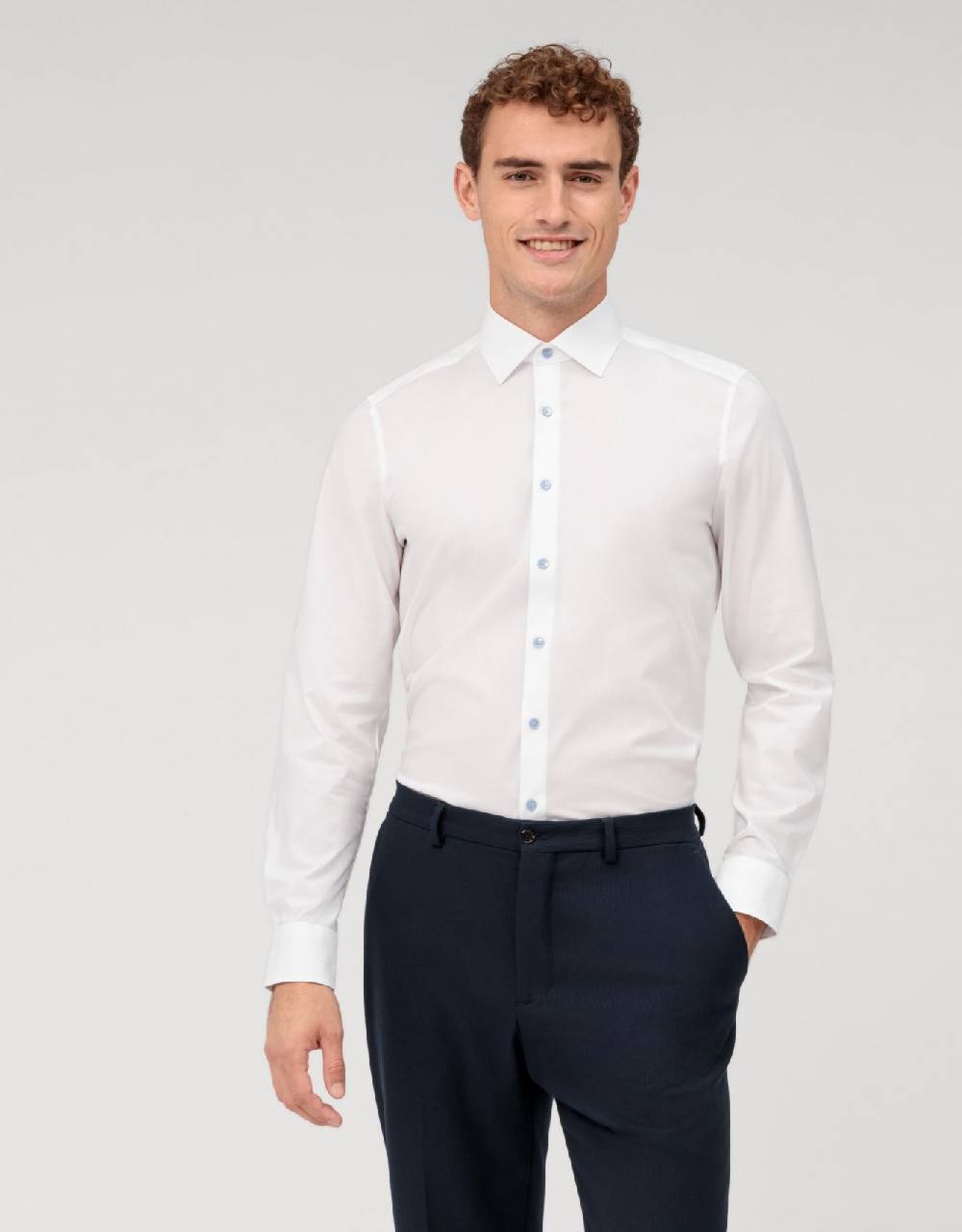 Olymp Camicia elegante bianca olymp slim fit con bottoni azzurro Vendita Calda