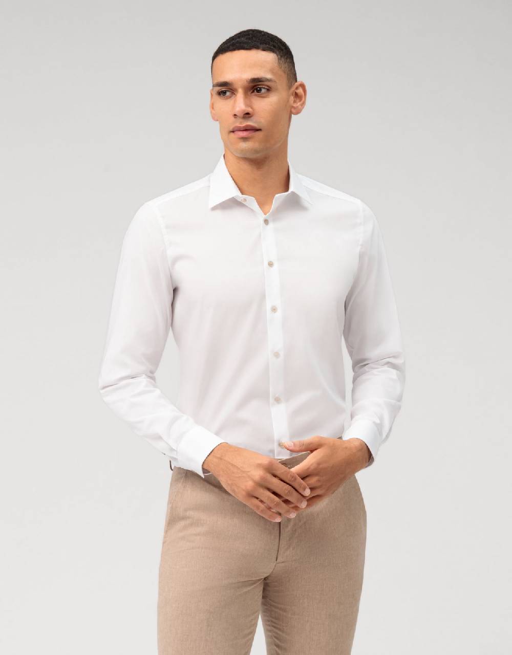 Olymp Camicia olymp bianca slim fit con bottoni beige Vendita Economica