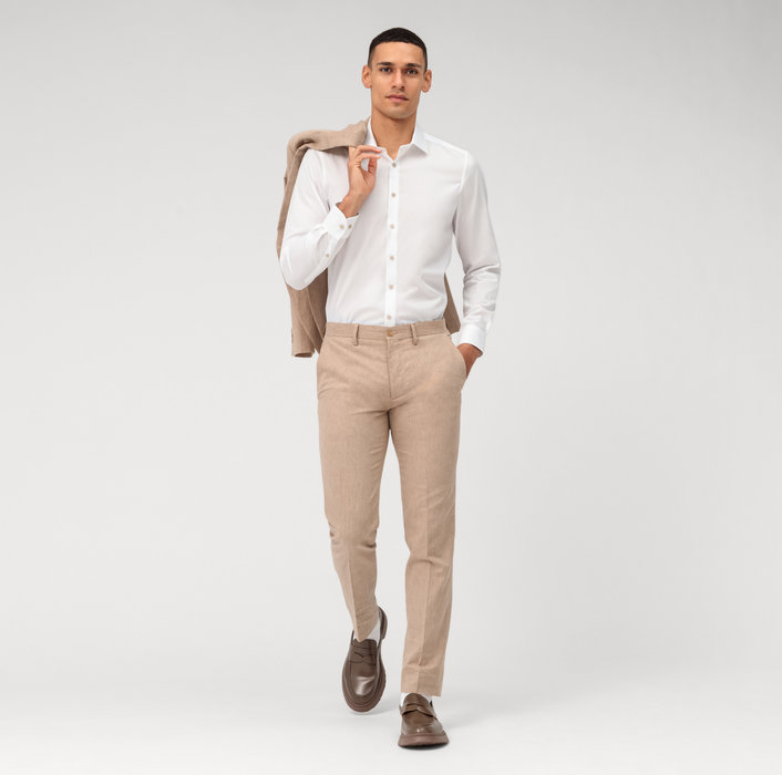 Olymp Camicia olymp bianca slim fit con bottoni beige Vendita Economica