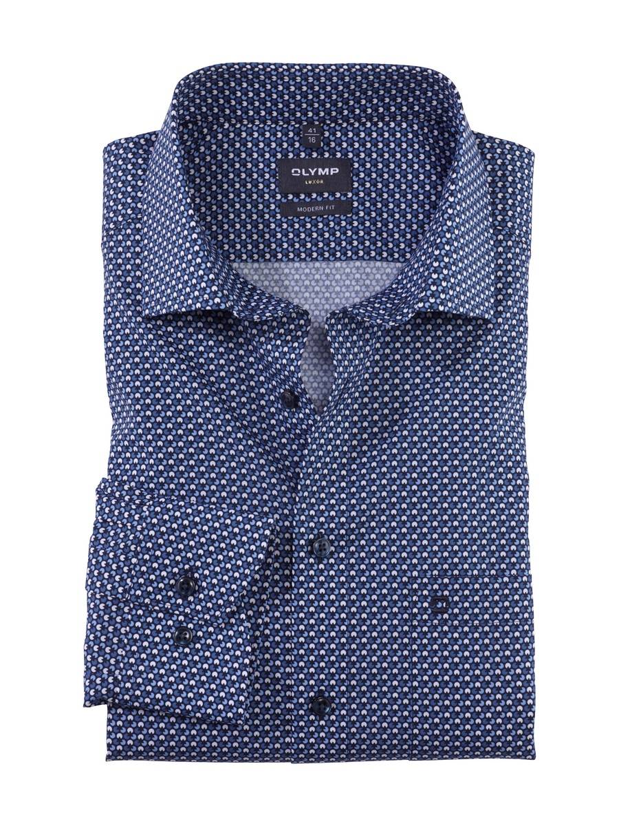 Olymp Camicia olymp blu in cotone popeline stampato modern fit Saldi Di Fabbrica
