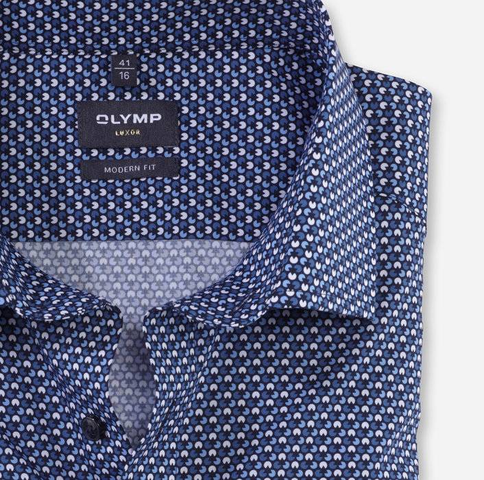 Olymp Camicia olymp blu in cotone popeline stampato modern fit Saldi Di Fabbrica
