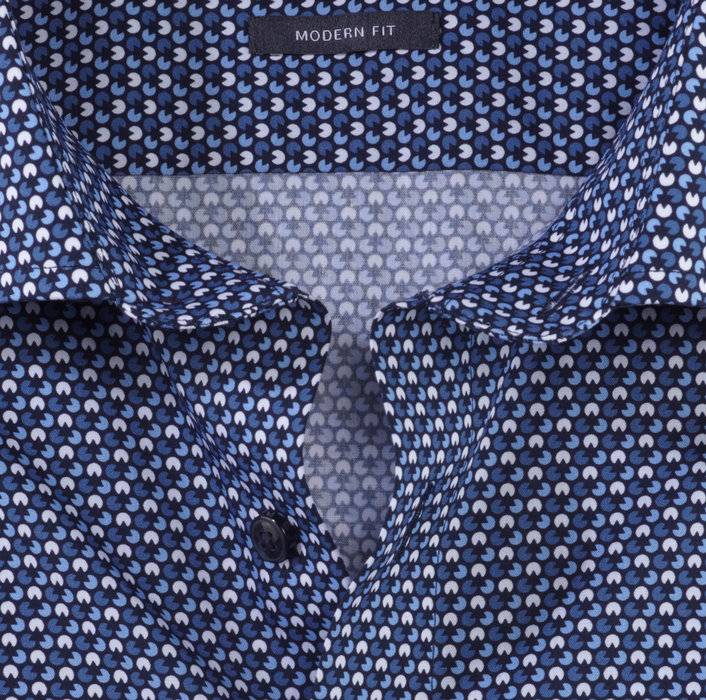 Olymp Camicia olymp blu in cotone popeline stampato modern fit Saldi Di Fabbrica