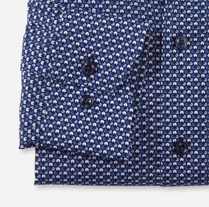 Olymp Camicia olymp blu in cotone popeline stampato modern fit Saldi Di Fabbrica