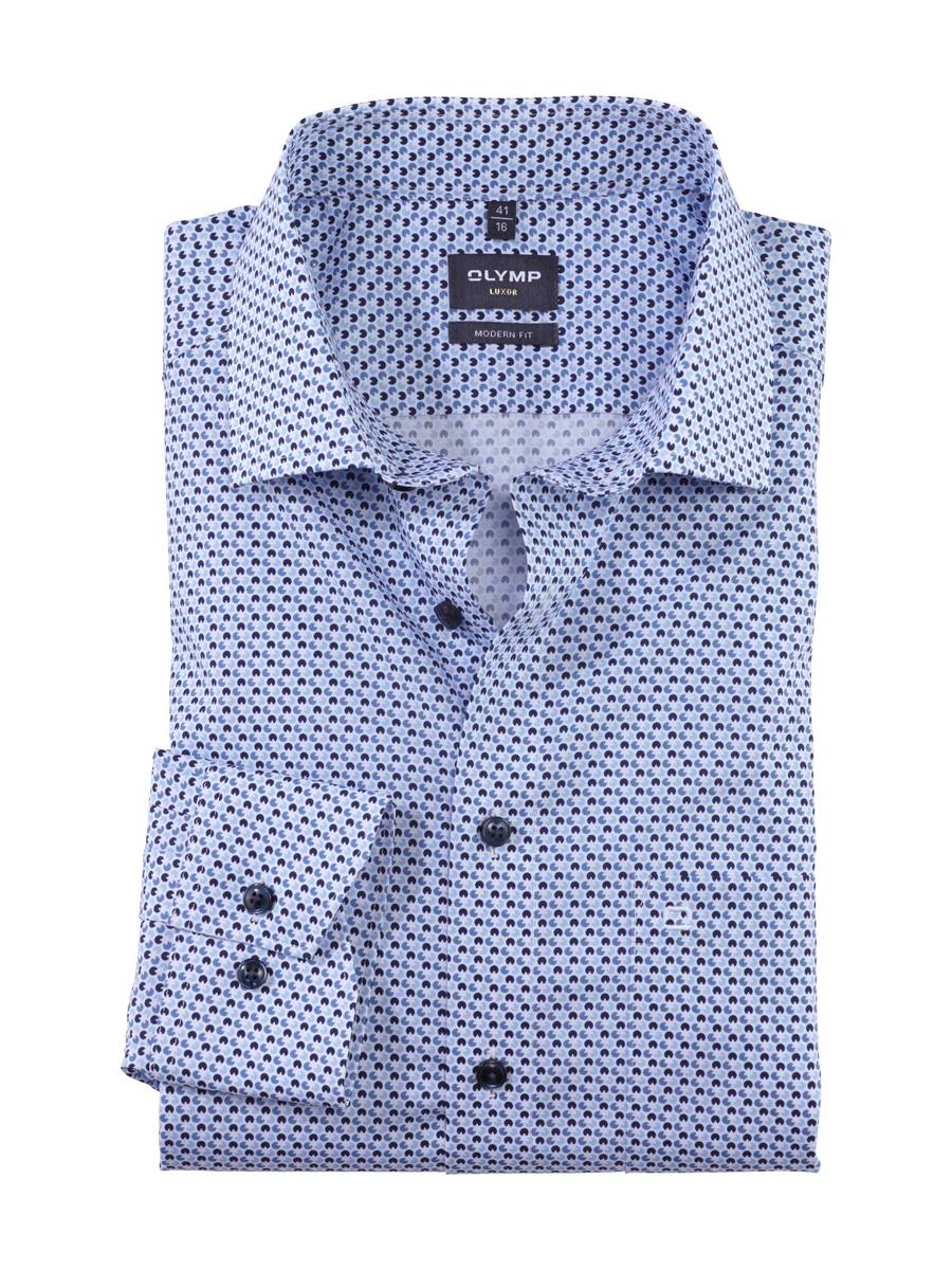 Olymp Camicia olymp celeste in cotone popeline stampato modern fit I Più Venduti