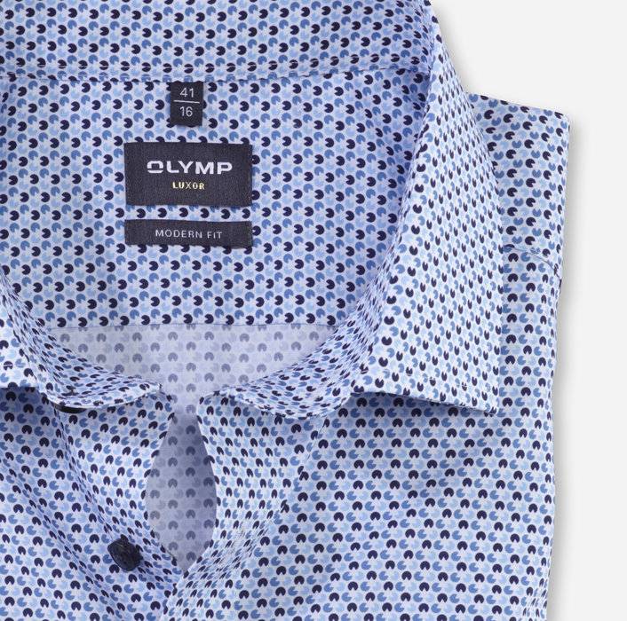Olymp Camicia olymp celeste in cotone popeline stampato modern fit I Più Venduti