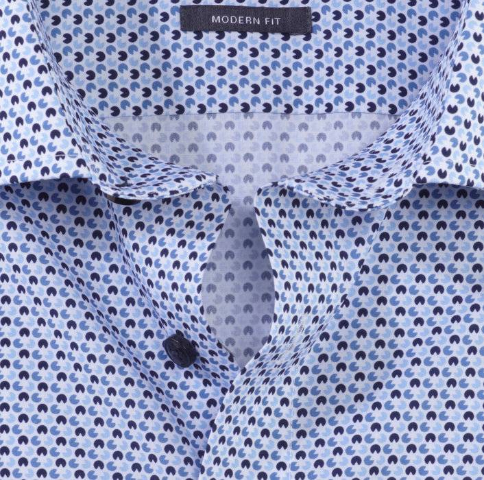 Olymp Camicia olymp celeste in cotone popeline stampato modern fit I Più Venduti